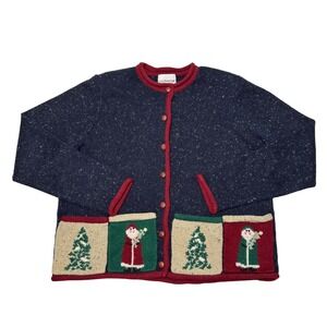 Vintage Christmas Sweater Cardigan Breckenridge Women's Petite Medium Wool Blend